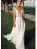 Cap Sleeves Ivory Lace Chiffon Boho Beach Wedding Dress